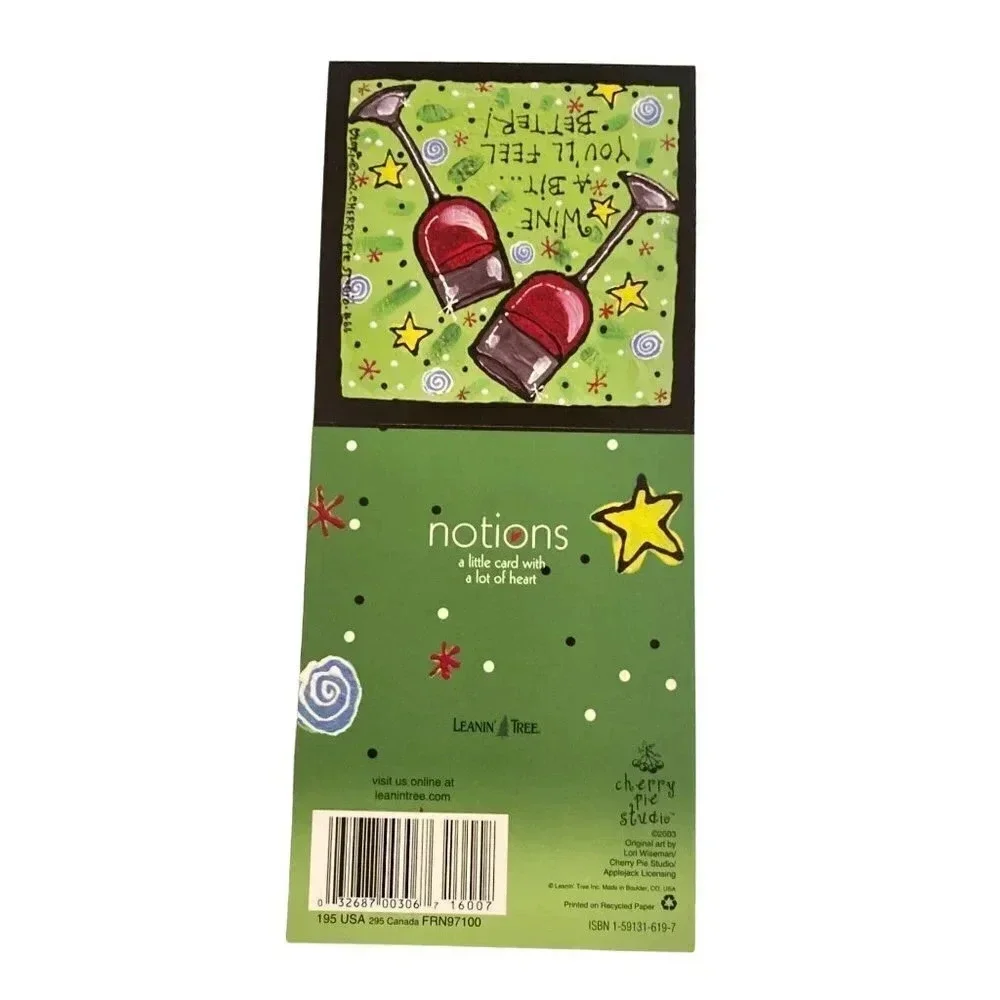 JUST FOR FUN Vintage 6/pk Note Cards Leanin'‎ Tree Lori Wiseman Wine Glasses NOS